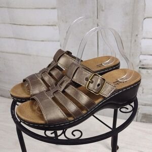 Clarks Pewter Sandals with Adjustable Buckle and Comfort Sole Size 9.5
